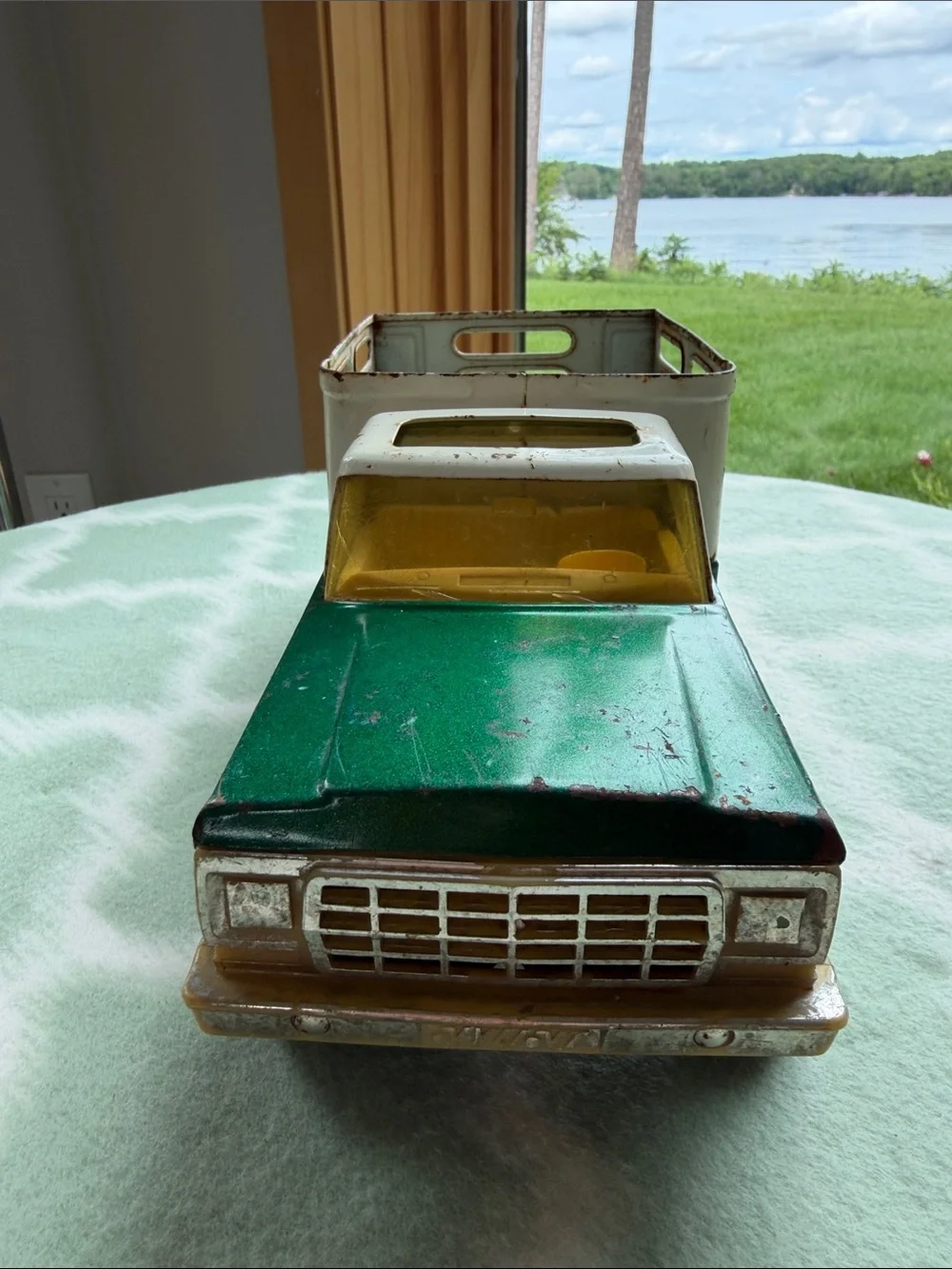 Vintage Nylint Farms Truck Green & White with Yellow Cab 12” long